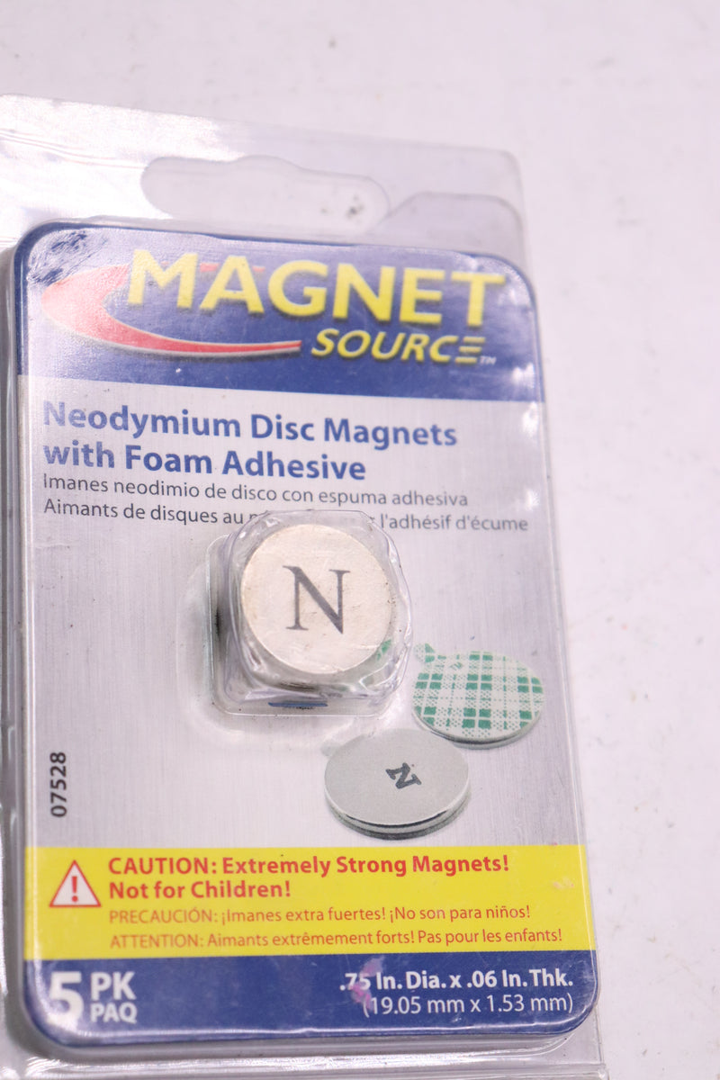 (5-Pk) Master Magnetics Super Neodymium Disc Magnets w/ Adhesive .75 x .06