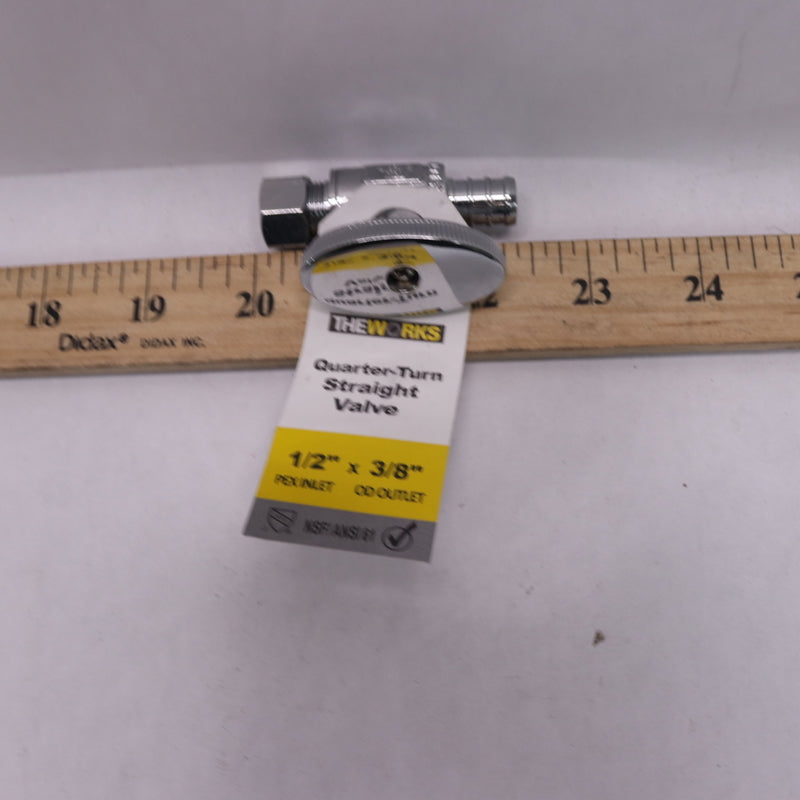 The Works Quarter-Turn Straight Stop Valve 1/2" PEX Inlet x 3/8" O.D. Outlet