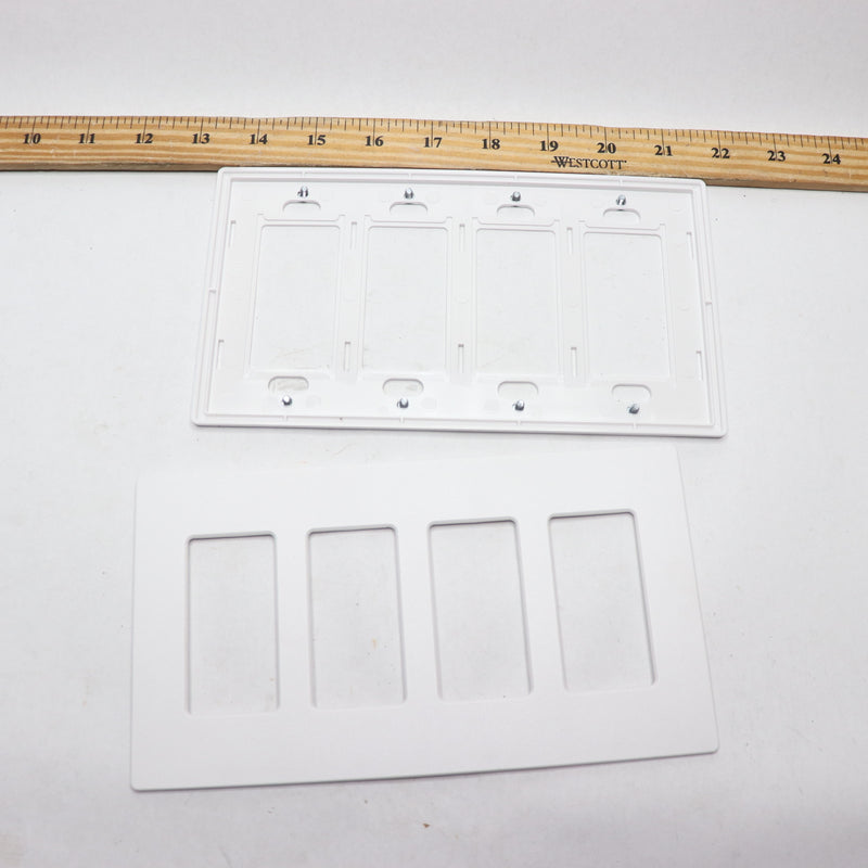 (1-Pk) Lutron Claro 4 Gang Decorator/Rocker Wallplate Gloss Snow White SC-4-SW