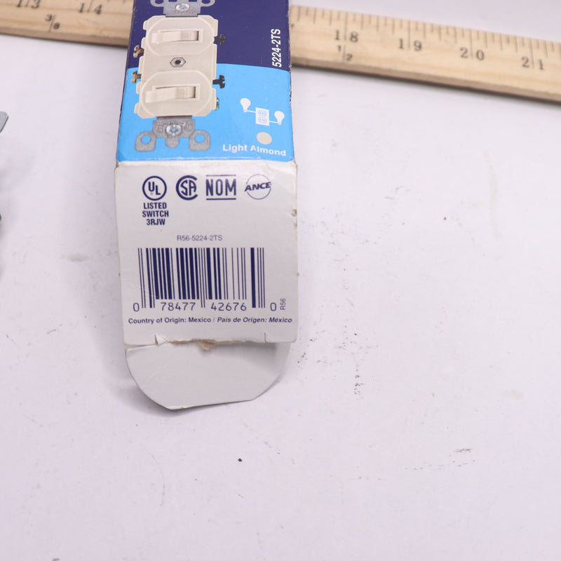 Leviton 1-Pole Toggle Switch Light Almond 15A 277V 05224-2TS