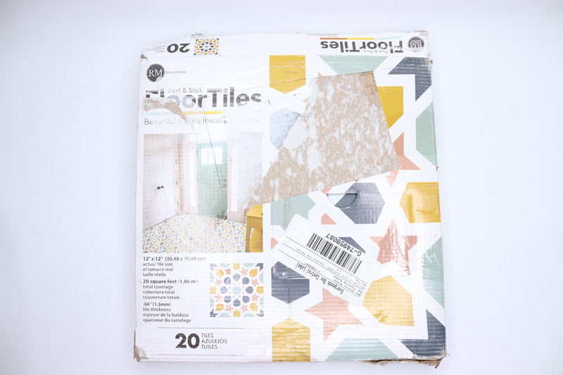(20-Pk) RoomMates Peel & Stick Floor Tile Colorful 12" x 12" FT4608BX