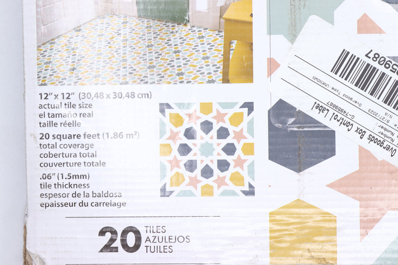 (20-Pk) RoomMates Peel & Stick Floor Tile Colorful 12" x 12" FT4608BX