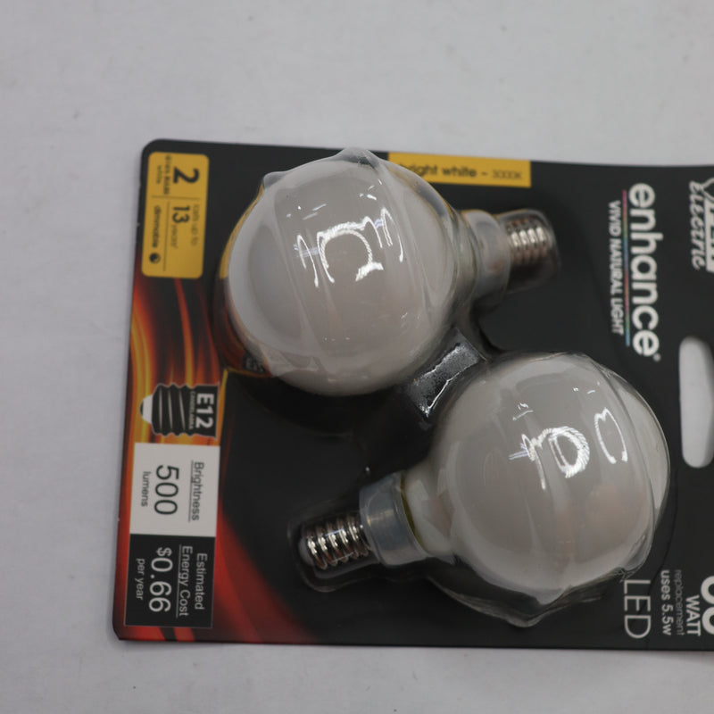 (2-Pk) Feit Electric G16.5 Globe LED Light Bulbs 5.5 Watt 120V