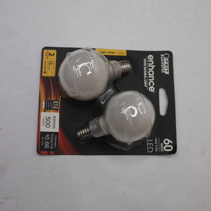 (2-Pk) Feit Electric G16.5 Globe LED Light Bulbs 5.5 Watt 120V