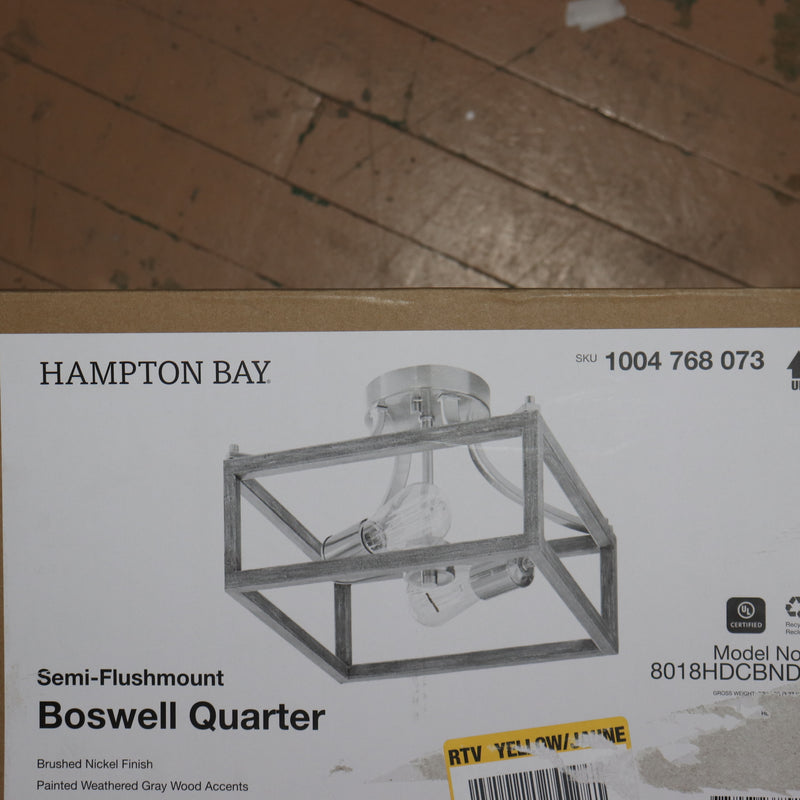 Hampton Bay Boswell Quarter 2-Light Semi-Flush Mount Brushed Nickel Brown/Silver