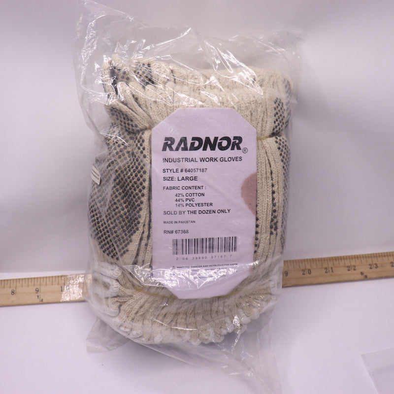 (12-Pairs) Radnor Industrial Work Gloves with Knit Wrist Large Polyester