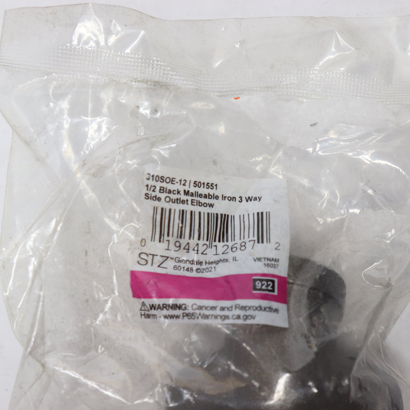 (1-Pk) STZ Side Outlet Elbow Black 0.5" 501551