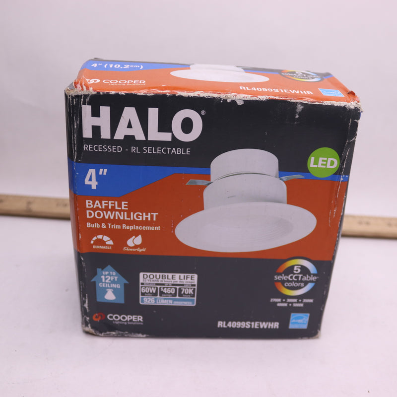 Halo RL Integrated LED Recessed Ceiling Light Trim White 4" RL4099S1EWHR