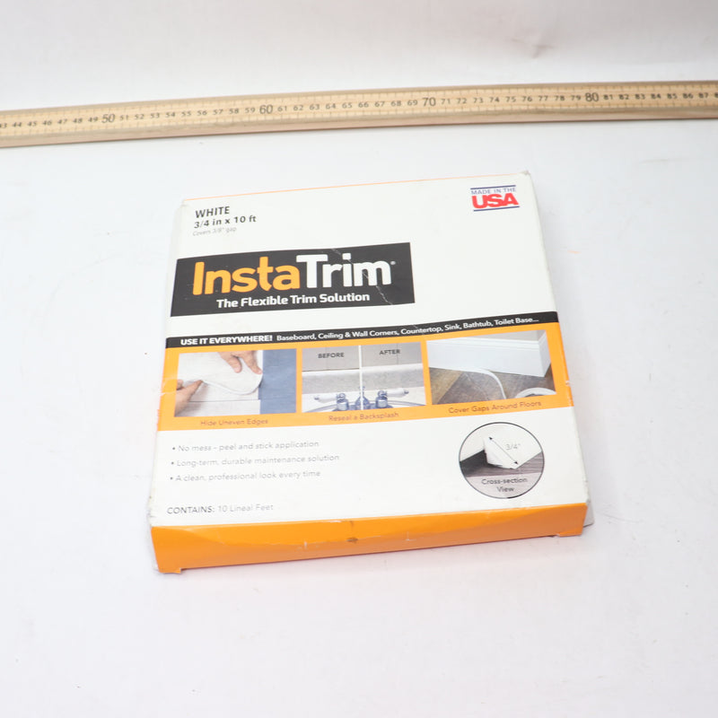 InstaTrim Flexible Peel and Stick Trim Adhesive Caulk Tape White 3/4" x 10'