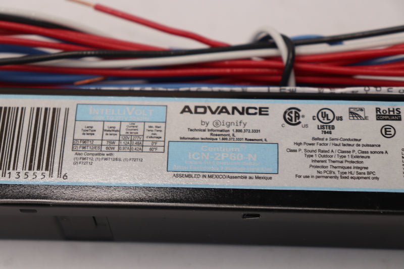 Advance Electronic Fluorescent Ballast 120 To 277 ICN-2P60-N