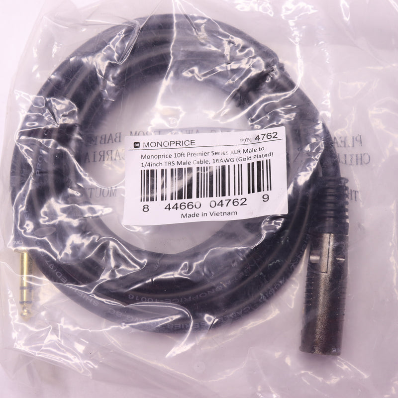 Monoprice Premier Series 1/4" Male Cable 16AWG Black 10' 4762