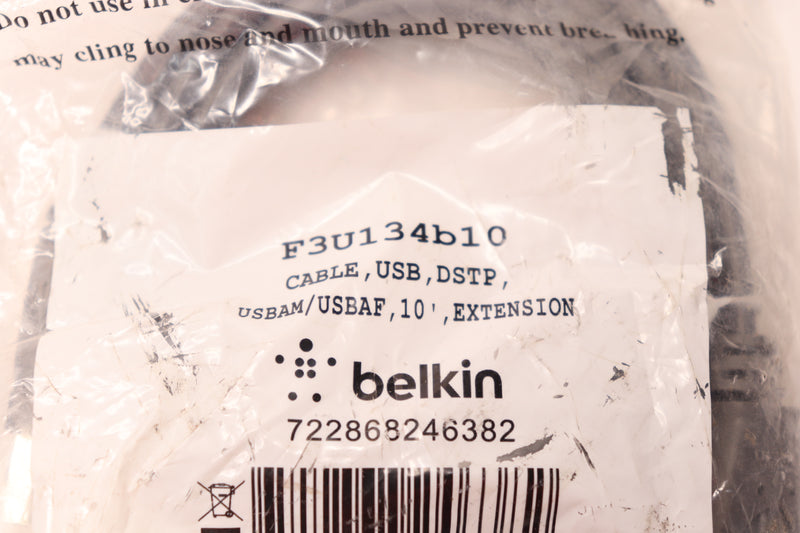 Belkin USB A/A Extension Cable Black 10' F3U134B10