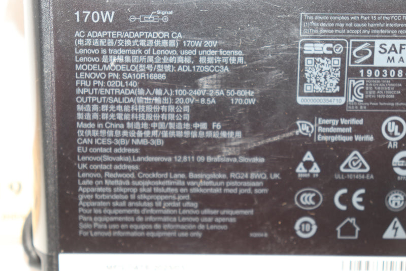 Lenovo AC Adapter Slim Design 8.5A 170W 20V ADL170SCC3A