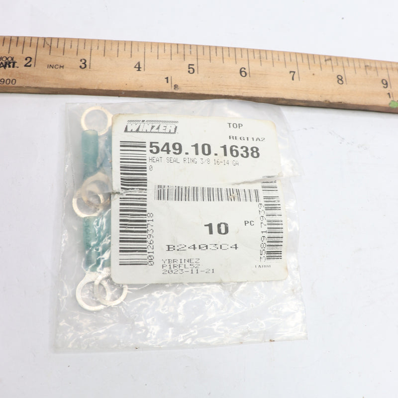 (10-Pk) Winzer Ring Terminal Heat Shrink Nylon Insulated Blue 16-14 Gauge