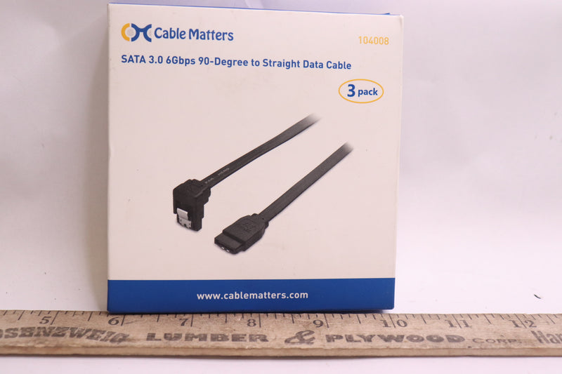 (3-Pk) Cable Matters Data Cable Sata 3.0 6GBPS 90-Degree to Straight 9161597