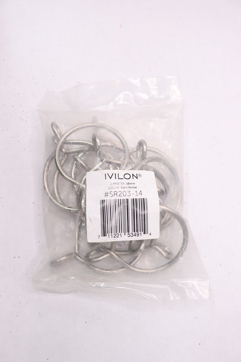 (14-Pk) Ivilon Drapery Eyelet Curtain Rings Satin Nickel 58mm SR203-14