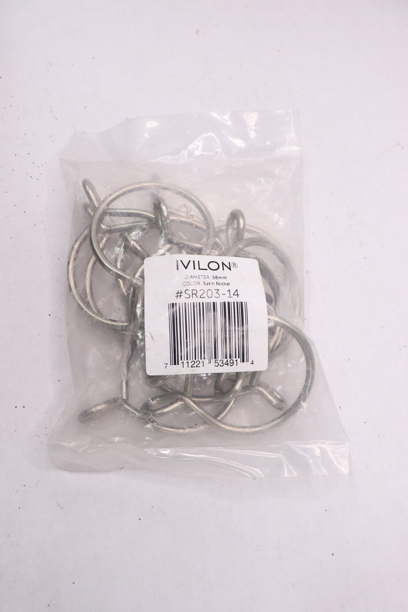 (14-Pk) Ivilon Drapery Eyelet Curtain Rings Satin Nickel 58mm SR203-14