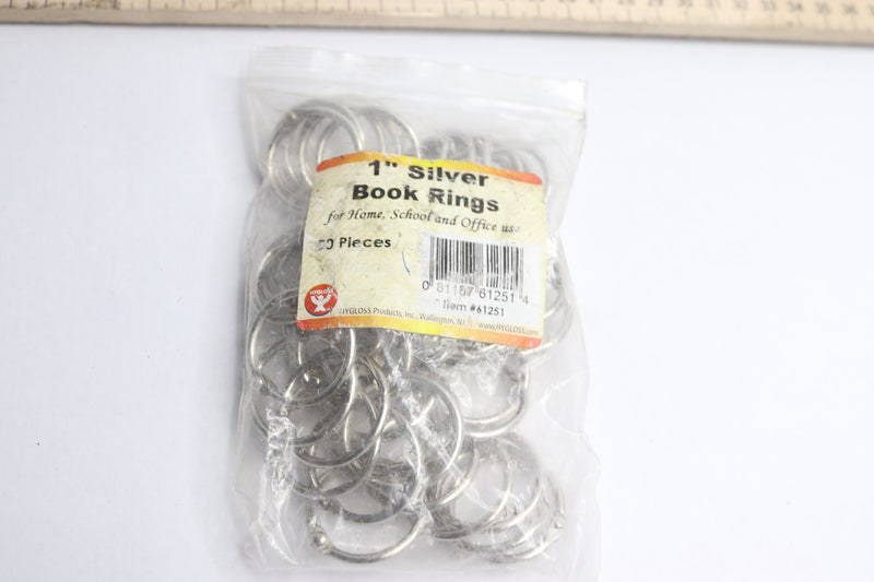 (50-Pk) Hygloss Book Rings Silver 1" 61251