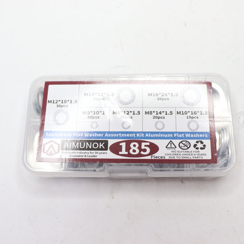 (185-Pk) Aimunox Flat Washers Kit 304 Stainless Steel M2-M12