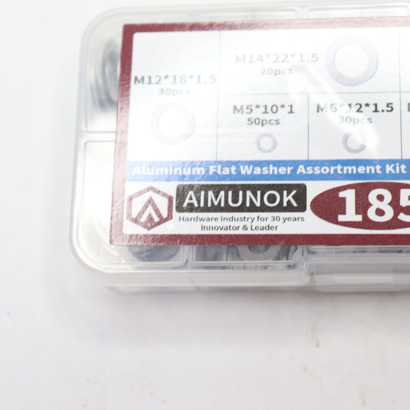 (185-Pk) Aimunox Flat Washers Kit 304 Stainless Steel M2-M12