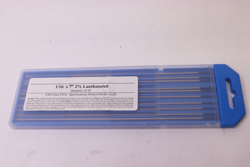 (10-Pk) 2% Lanthanated Tungsten Electrode Ground 1/16" x 7" 116-7GL2