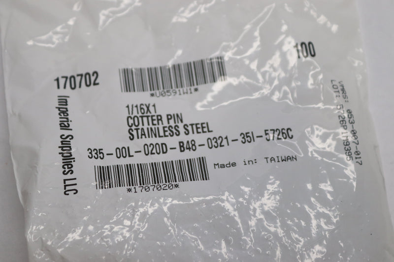 (100-Pk) Imperial Supplies Cotter Pin Stainless Steel 1/16" X 1" 170702