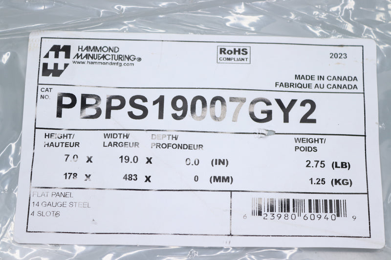 Hammond Manufacturing Flat Panel Steel Gauge 14 7" x 19" PBPS19007GY2