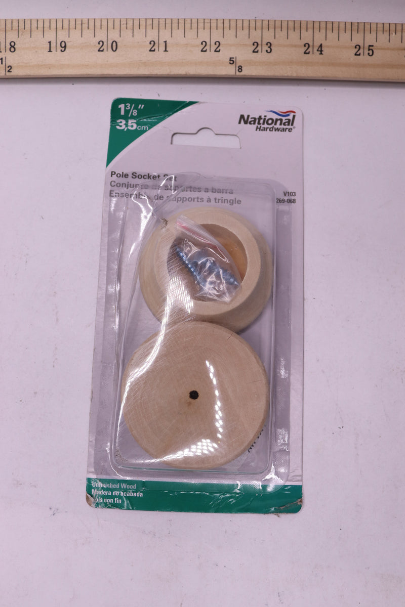 (2-Pk) National Wood Closet Rod Socket Natural 1-3/8" N269-068