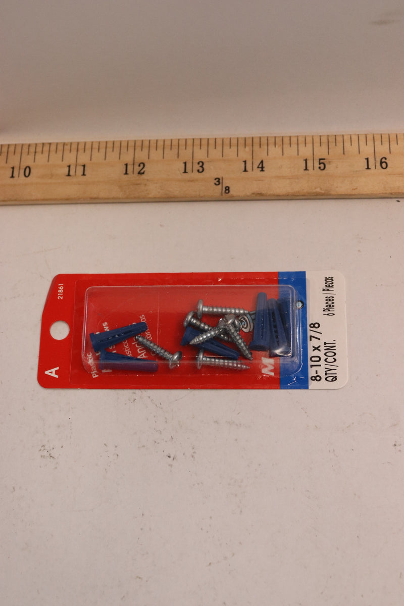 (6-Pk) Midwest Anchors with Screws Plastic 8-10 x 7/8"  21861