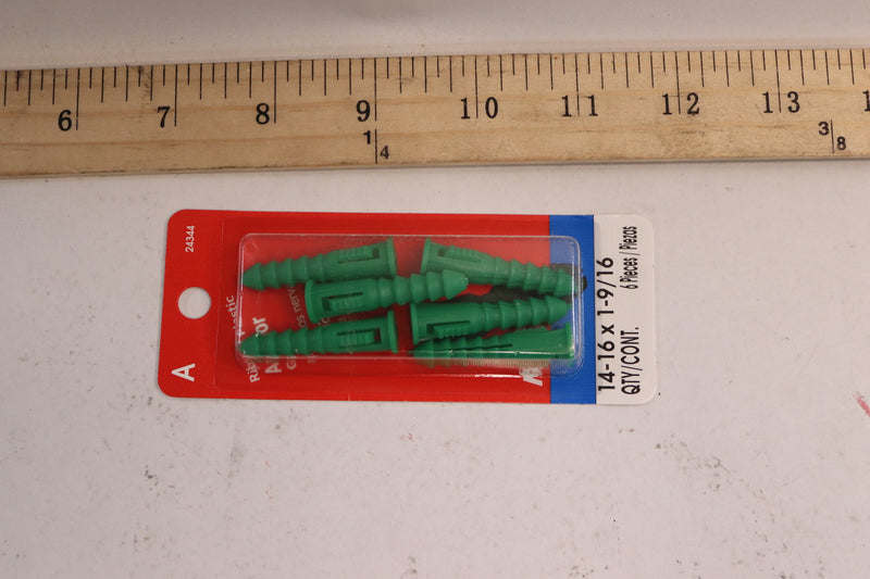 (6-Pk) Midwest Ribbed Anchor Green Plastic 14-16 x 1-9/16" 24344