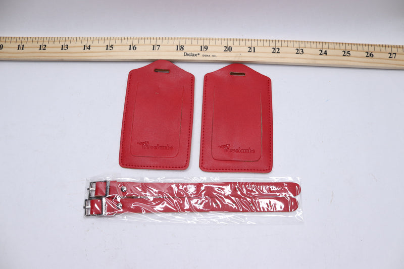 (2-Pk) Travelambo Luggage Bag Tags Leather Deep Red 2282
