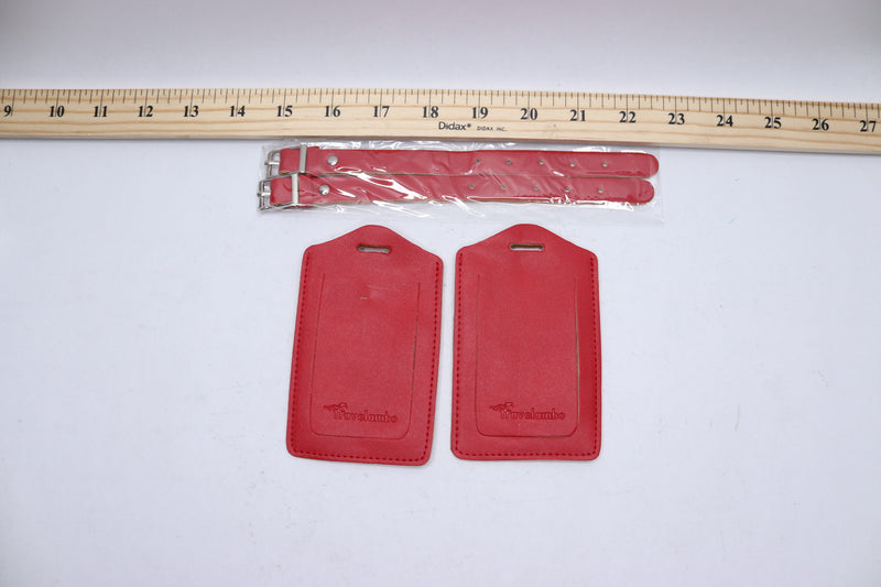 (2-Pk) Travelambo Luggage Bag Tags Leather Deep Red 2282
