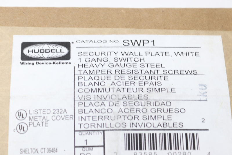 Hubbell SWP1 1-Gang Toggle Switch Plate White