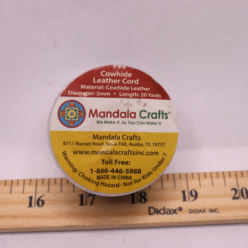 Mandala Crafts String Cord Round Cowhide Genuine Leather Black 2mm