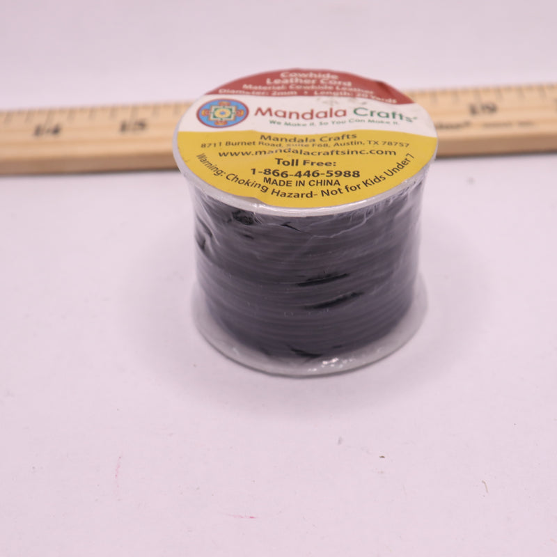 Mandala Crafts String Cord Round Cowhide Genuine Leather Black 2mm