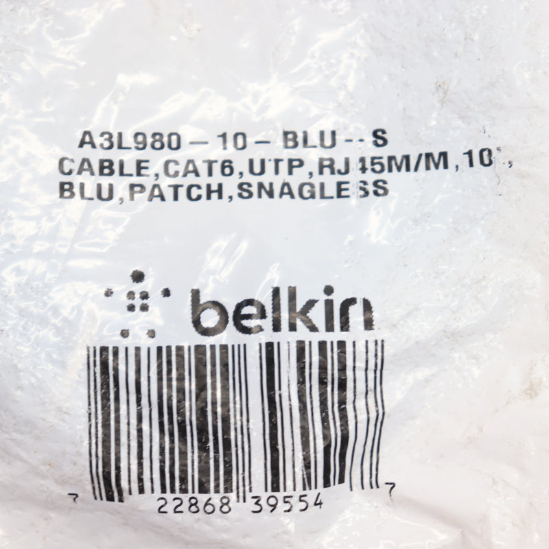 Belkin Cat6 Patch Cable Blue 10 Ft A3L980-10-BLU-S