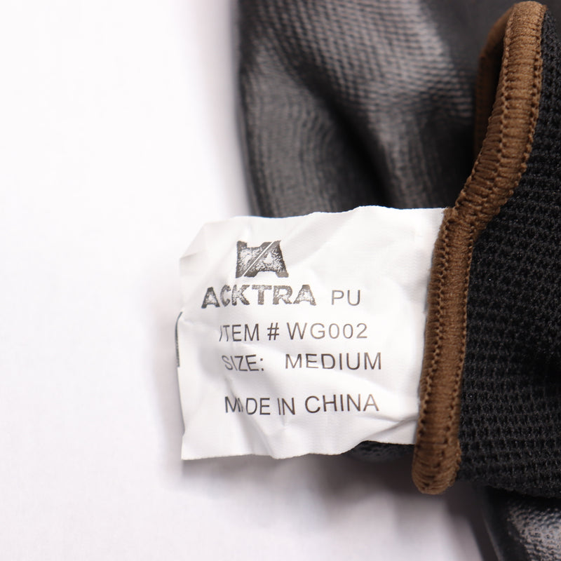 (5-Pair) Acktra Safety Work Gloves Black Polyurethane Coated Medium WG002