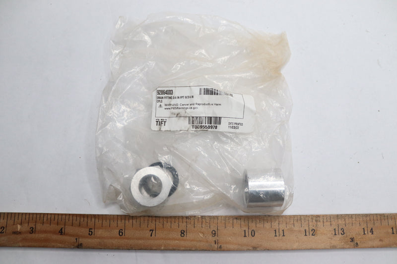 Heatcraft Drain Pan Fitting Coupling w/ Gasket Silver  3/4" x 3/4" FPT 92864003