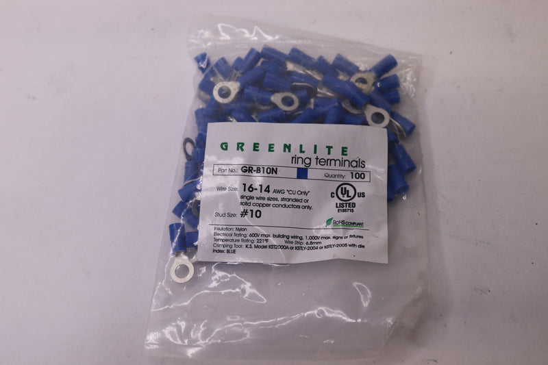 (100-Pk) Greenlite Ring Terminals 16-14 AWG Blue