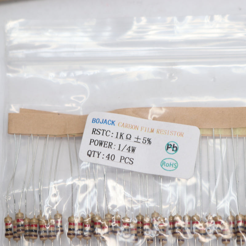 (40-Pk) Bojack Single Resistor Carbon Film 1KΩ Ohm 1/4W ±1%