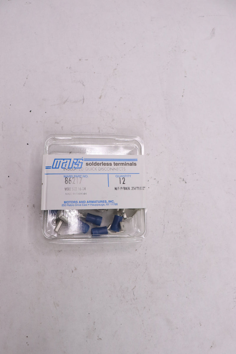 (12-Pk) Mars Solderless Terminals Insulated Quick Disconnect 16-14 AWG