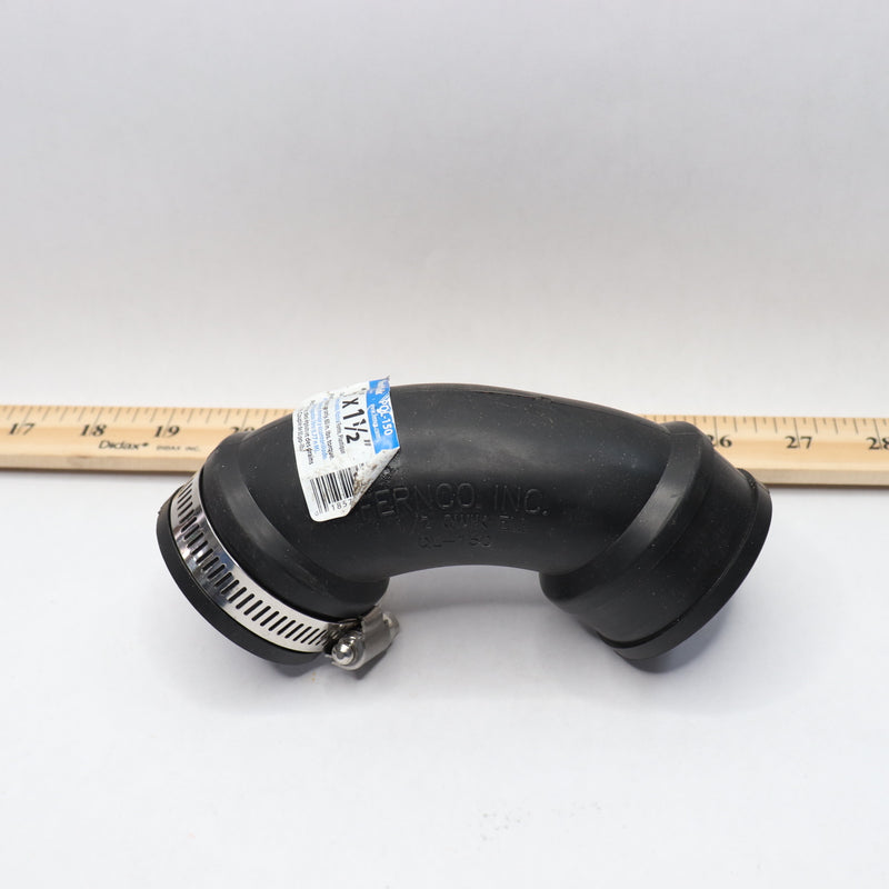 Fernco Flexible Elbow 90 Degree PVC Fitting 1-1/2" x 1-1/2" - Missing One Clamp