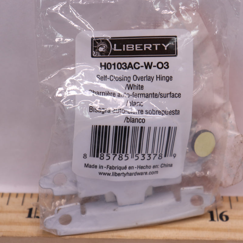 (2-Pk) Liberty Self-Closing Overlay Cabinet Hinge Steel Matte White 2.75"H