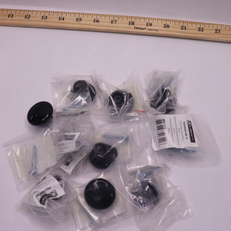 (12-Pk) Liberty Round Cabinet Knob Plastic Black 1-3/8" P424AAH-BL-C