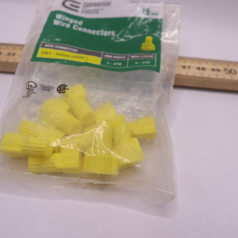 (15-Pk) Commercial Electric Winged Wire Connectors Yellow 18 Gauge 1002747501