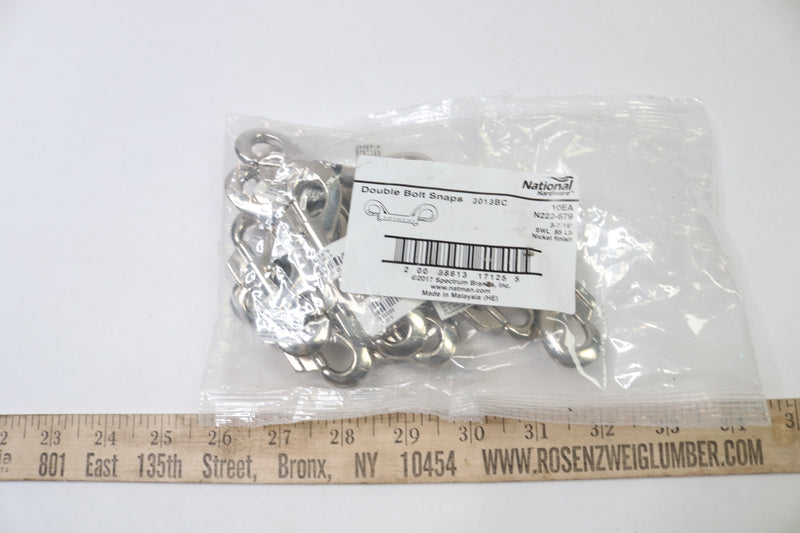(10-Pk) National Hardware Double Bolt Snap Nickel Plated 3-7/16" N222-679