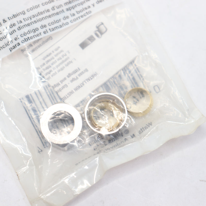 (2-Pk) Watts Compression Nut Sleeve Fittings Brass Chrome-Plated 3/8" A-108