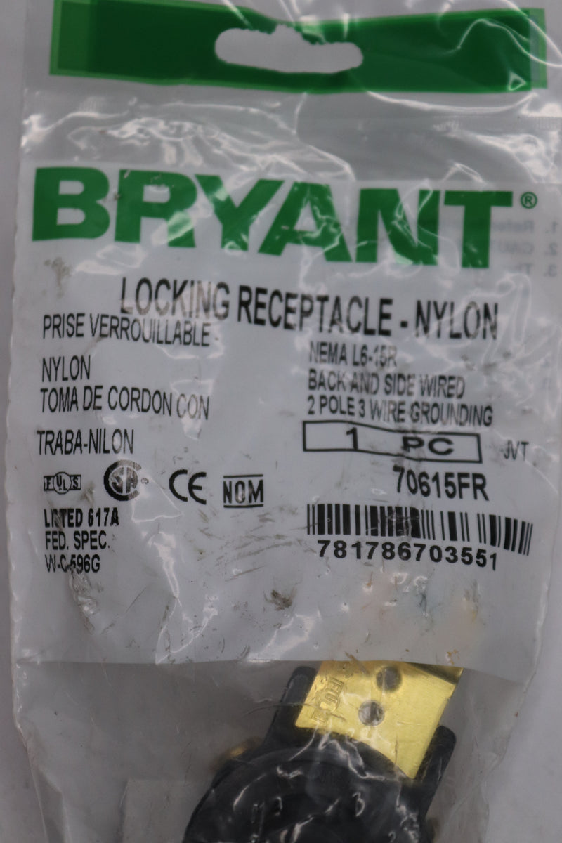 Bryant Locking Receptacle 250VAC 15A Black 70615FR