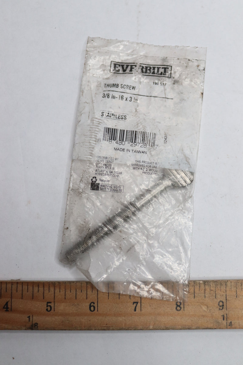 Everbilt Thumb Screw Stainless Steel 3/8"-16 TPI x 3" 198 517