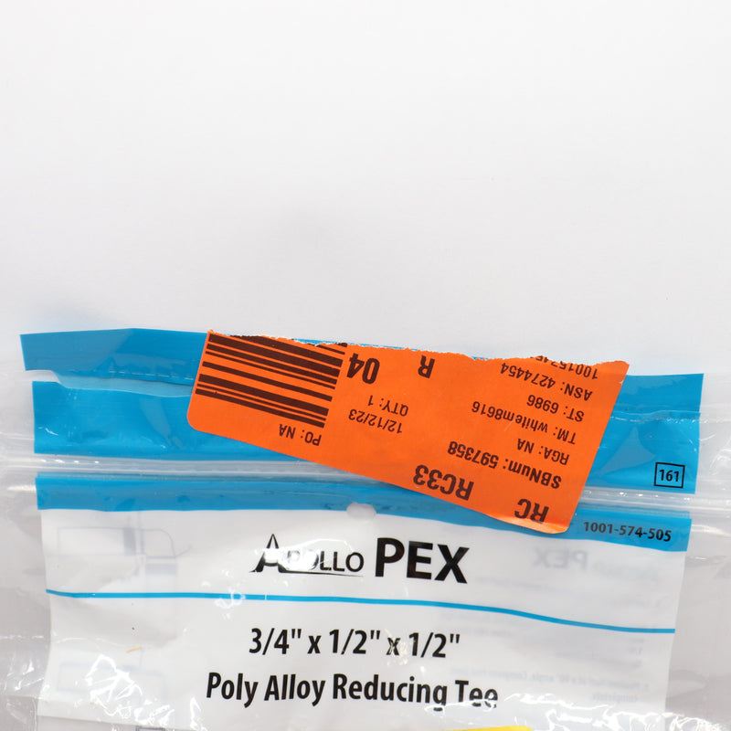 (4-Pk) Apollo Pex Barb Reducer Tee Poly Alloy 0.75" x 0.5" x 0.3" PXPAT3412125PK